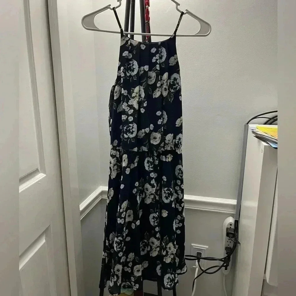 Navy blue floral mini dress